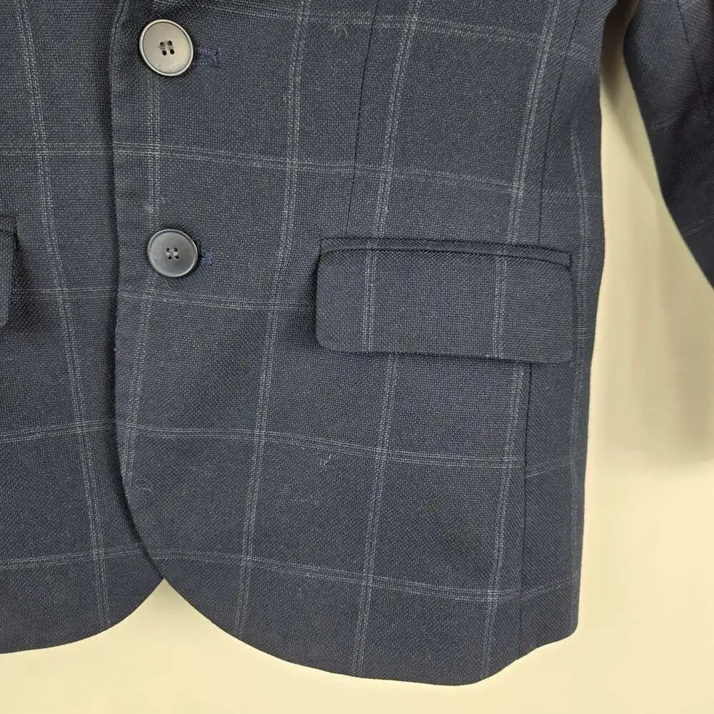 Zara Boys Navy Windowpane Plaid Blazer 6Y Formal Wedding Dress Sport Coat